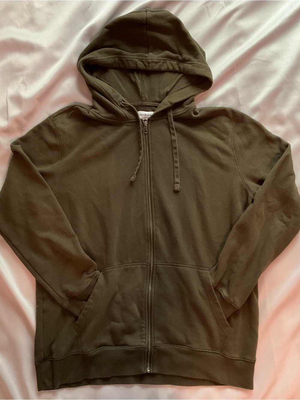 Olive Green Zip-Up Hooded Sweatshirt